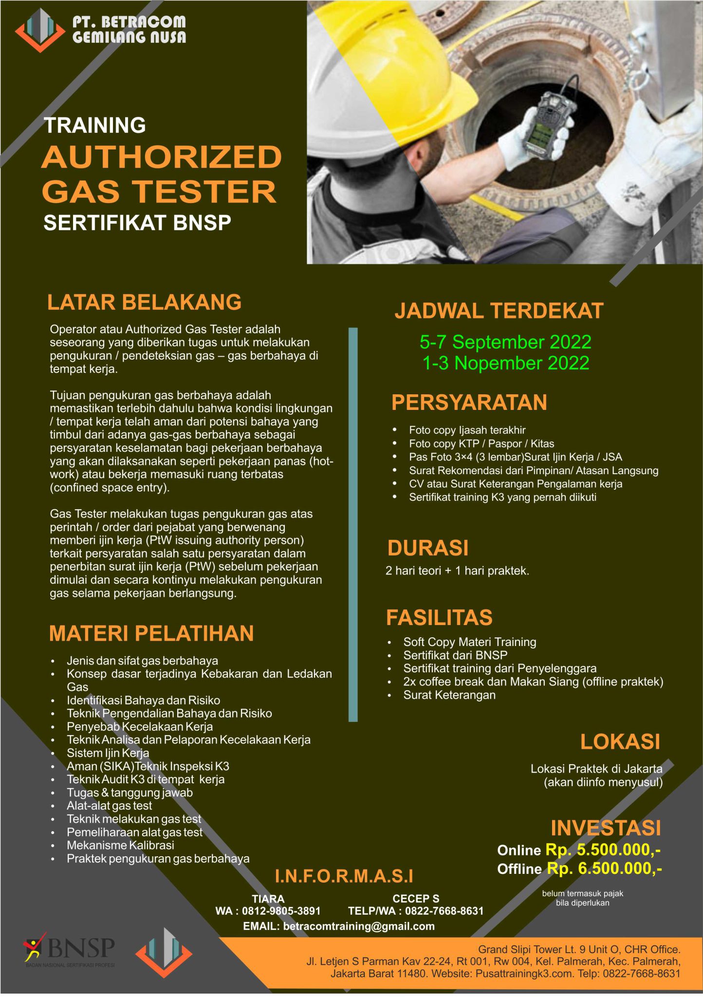 Training Authorized Gas Tester Sertifikasi Bnsp Pusat Training K